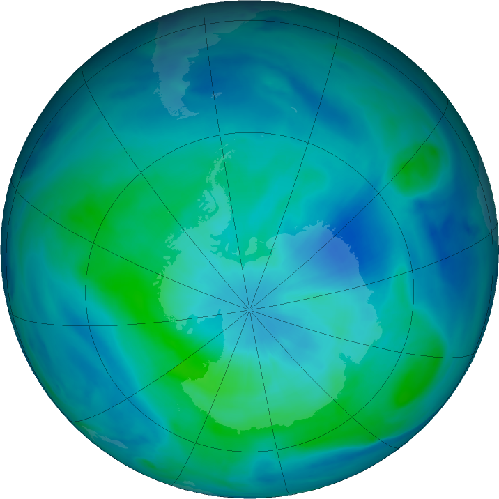 Antarctic ozone map for 02 March 2021